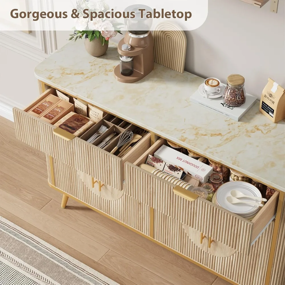 خزانة تخزين البوفيه، محطة بار القهوة الحديثة المخددة مع درجين وأرفف قابلة للتعديل، بوفيه خزانة جانبية للمطبخ #6