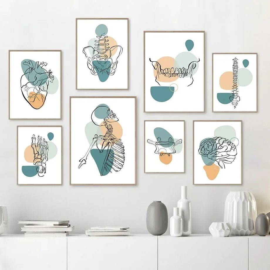 Abstract Medical Anatomy Heart Teeth Skeleton Canvas Painting Posters and Prints Wall Art Picture For Living Room Decoration ﻿