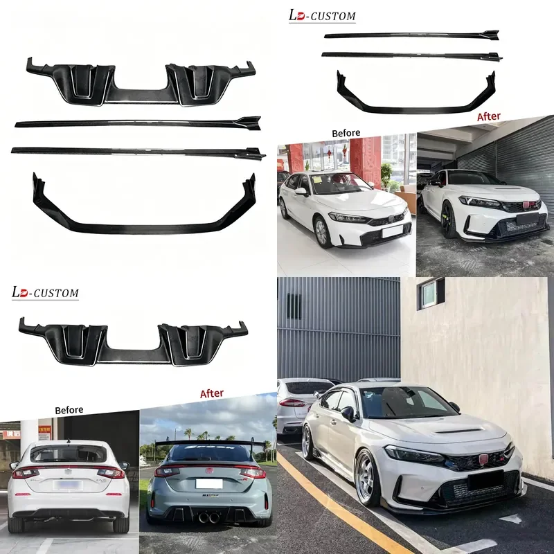 Carbon Fiber Front Lip Rear Spoiler Side Skirt Upgrade Kit for 11th Gen Honda Civic Type R FL5
