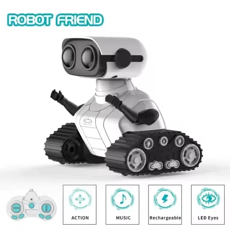 Robot de juguete recargable con Control remoto, música, ojos LED, baile, mueve, cabeza y brazos flexibles, detección inteligente para niños