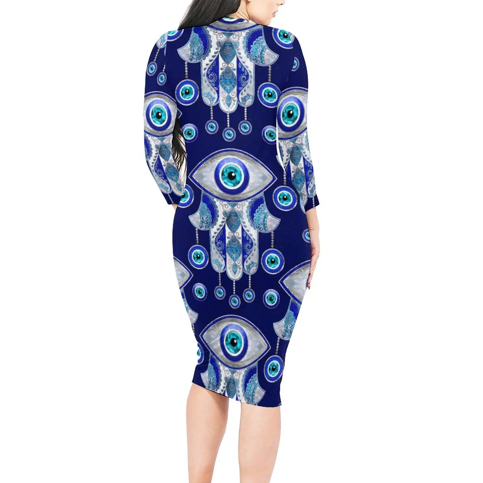 Evil Eye Bodycon Dress Ladies Hamsa Hand abiti Sexy Summer manica lunga Street Style Design Dress Large Size 5XL 6XL