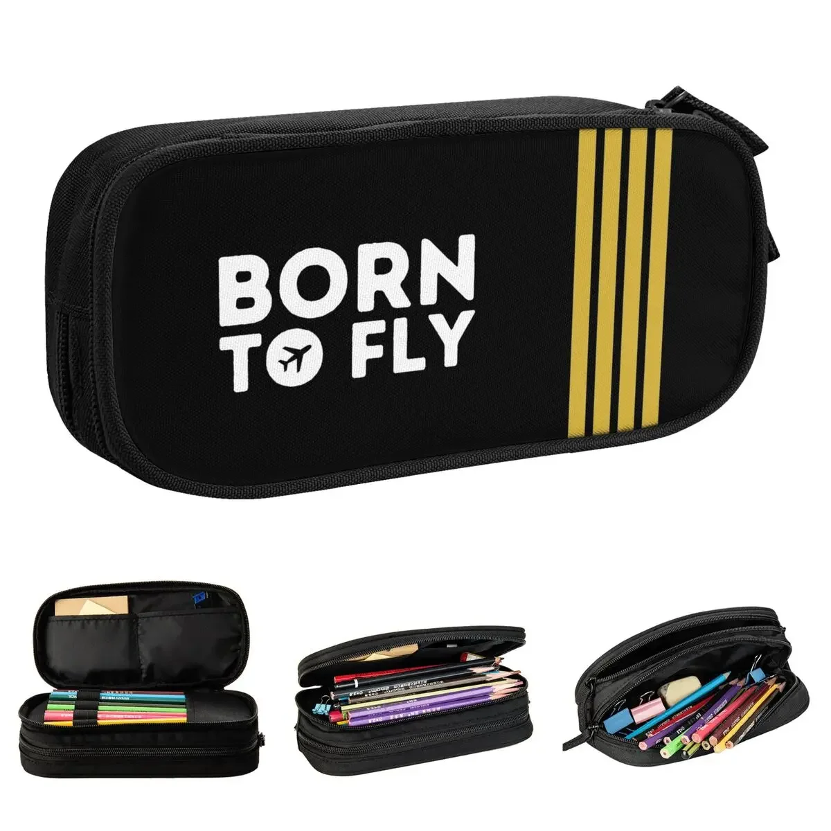 

Born To Fly Aviation Merchandise Pencil Cases Airplane Airport Pen Holder Bags Kids Big Capacity School Supplies Pencilcases