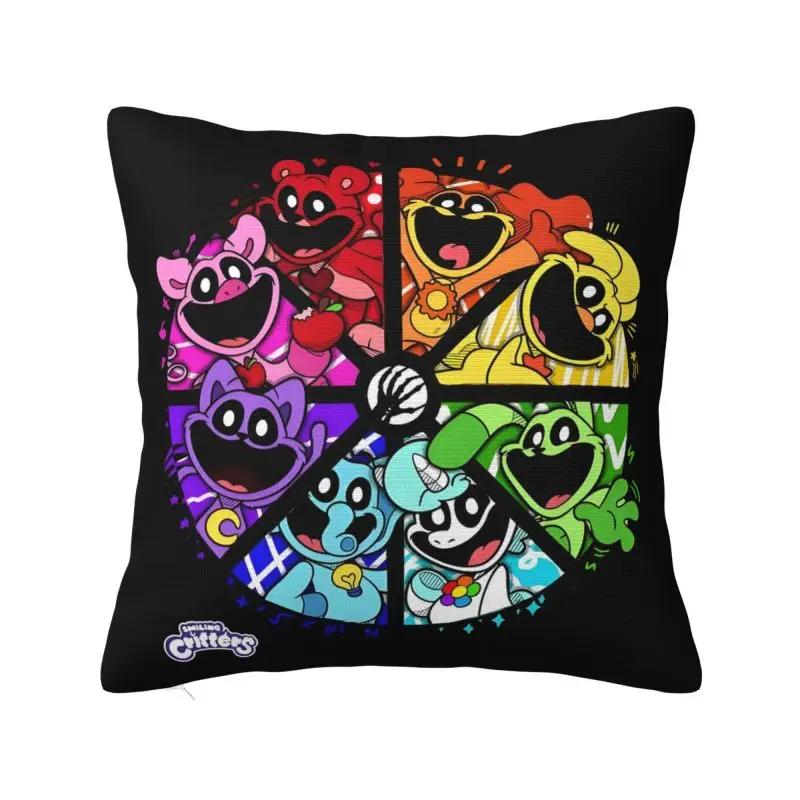 Custom Colorful Smiling Big Mouth Critters Group Cushion Cover Scarry Animated Game Velvet Modern Pillow