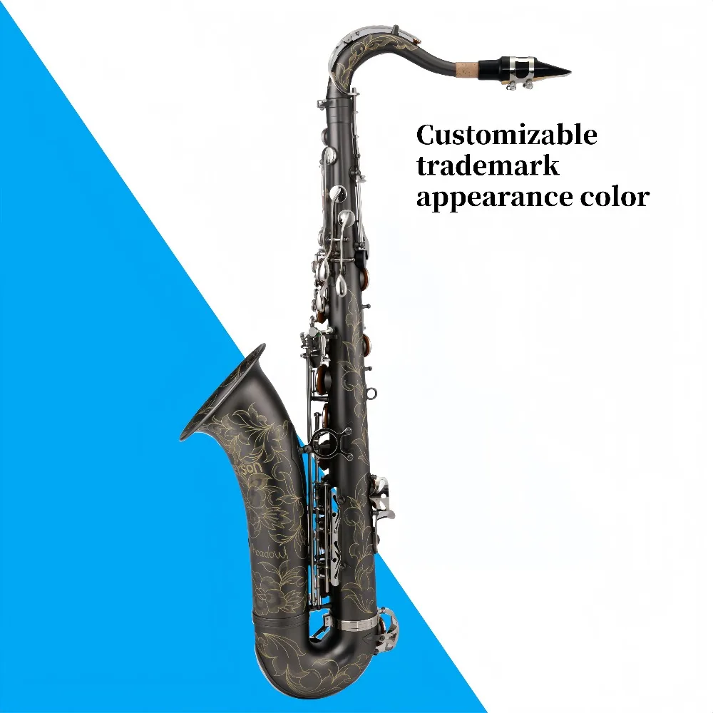 Brass Tenor Saxophone with Black Nickel Carved Appearance and Silver Button BB Tuning
