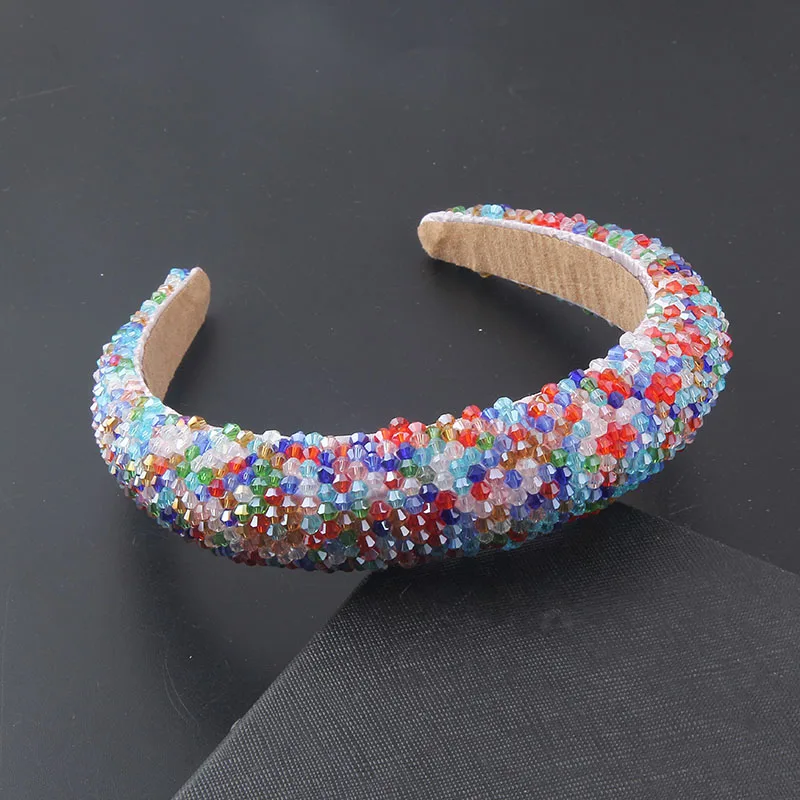 Luxury Baroque Rhinestone Padded Headband For Women Shiny full AB Crystal Wide Thick Hair Hoop Head Bezel Wrap Hair 851