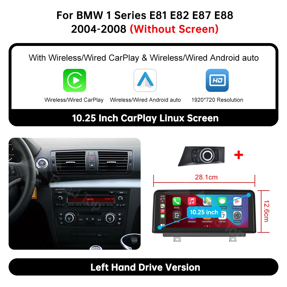 Auto Multimedia Display Linux Scherm voor BMW 1 Serie E81 E82 E87 E88 CCC CIC / Zonder OEM Scherm Draadloze CarPlay Android Auto
