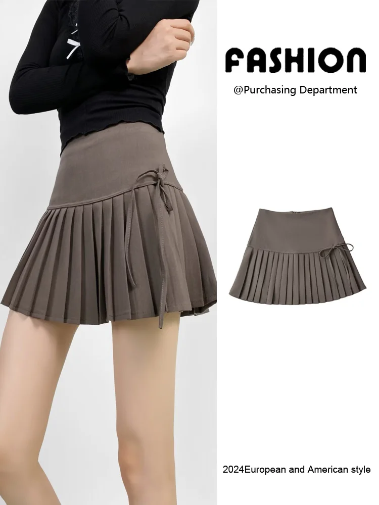 

Faionable High Waist A-Line Skirt Pure Color Pleated Wide Waist Design Commute Sle New Summer Collection Women's Skirt