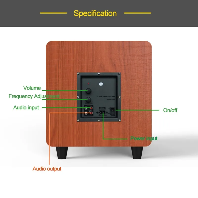 10-дюймовый активный сабвуфер, пиковая мощность 300 Вт, Hi-Fi лихорадка, деревянный сабвуфер, домашний кинотеатр, звуковая коробка для AMP/PC/TV/DVD/CD