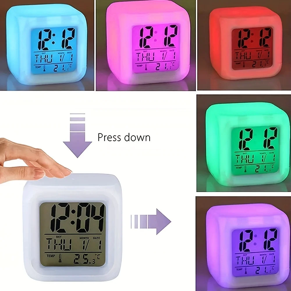 1pc Lovely Colorful change Alarm Clock, Cube Alarm Clock, Creative Home Alarm Clock, Luminous Small Alarm Clock