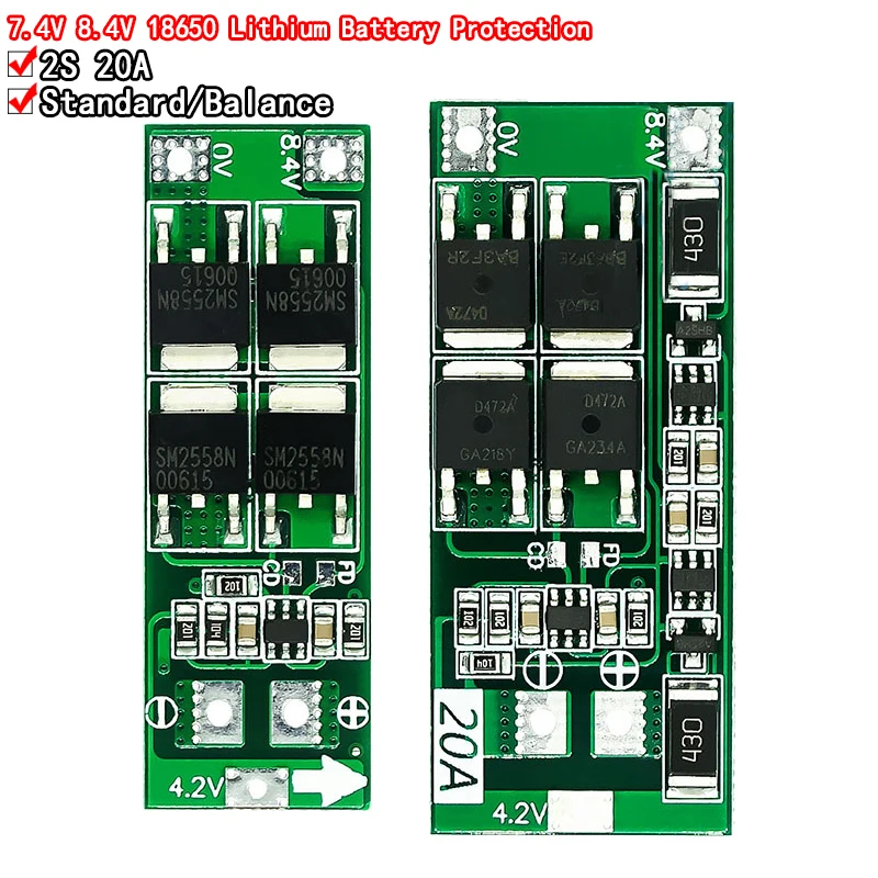 2S 20A 7.4V 8.4V 18650 Lithium Battery Protection Board/BMS Board Standard/Balance For DIY