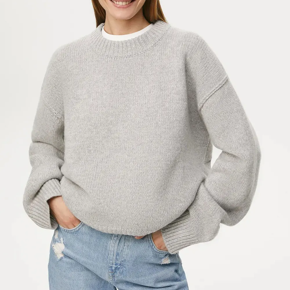 

Женский вязаный свитер с круглым вырезом и длинным рукавом, свободные стильные пуловеры, пальто, осенняя одежда, топы для женщин, модная корейская одежда