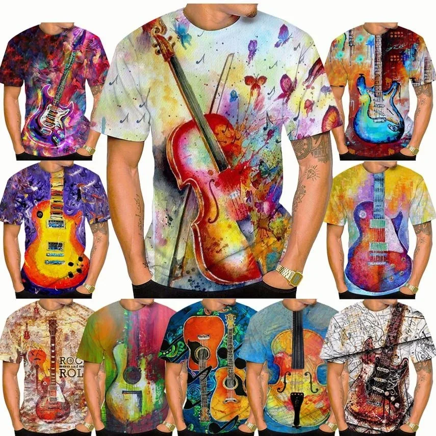 

Summer Cool Music Note Guitar Violin 3D Printing T-Shirt Fashionable Hip Hop Rock Prin Short Sleeve T-Shirt