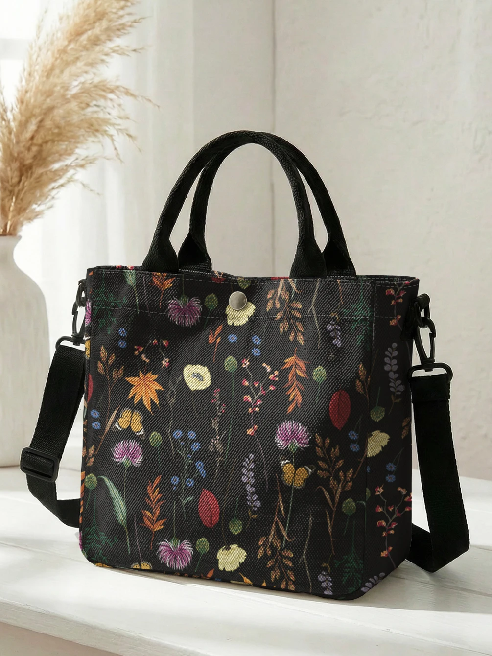Wildflower Butterfly Autumn Leaf Print Tote Bag Detachable Strap Crossbody Handbag For Women Daily Shopping