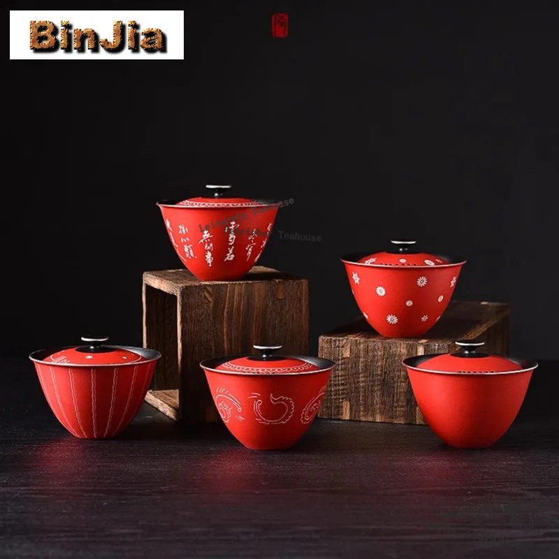 

160ml Red Glaze Powder Yin Teapot Elegant Tea Infuser Pot Tea Brewing Kettle with Strainer Drinkware Accessories Decoration