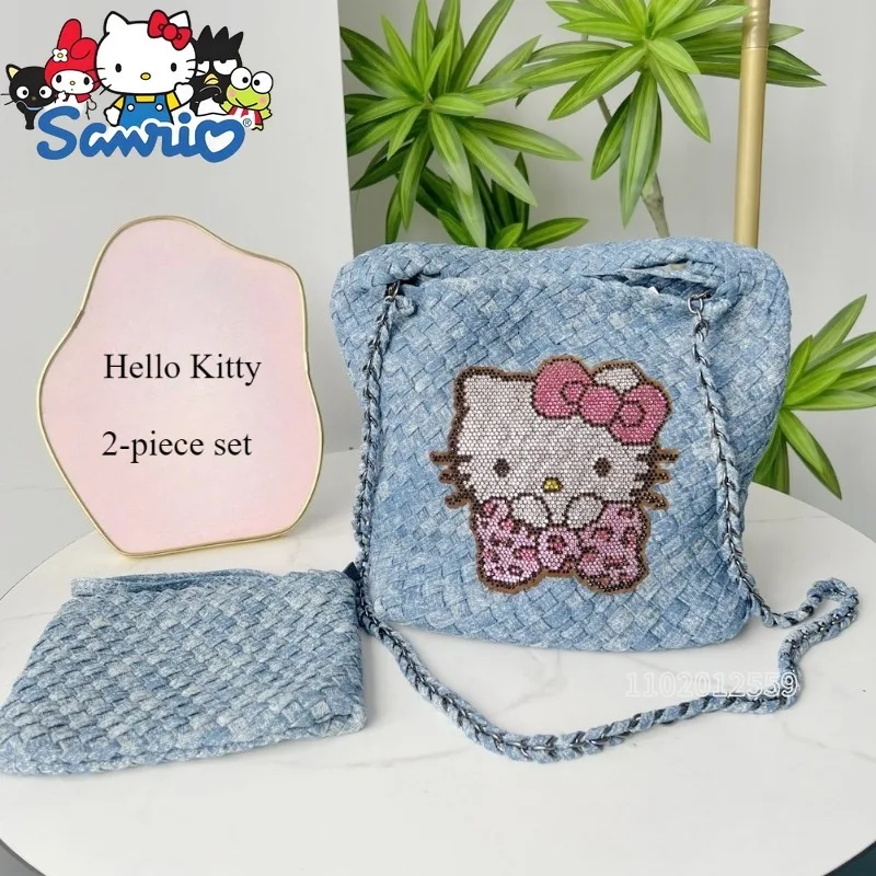 

Sanrio Hello Kitty New Diamond Women's Bag Cartoon Fashion 2-piece Set Women's Shoulder Bag Woven Diamond Mini Women's Handbag
