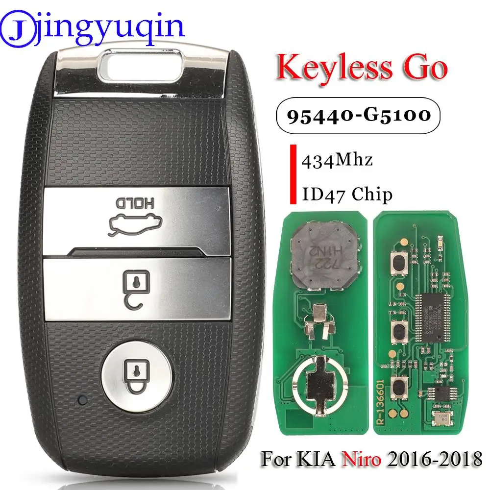 jingyuqin Keyless Go 95440-G5100 Smart Car Remote Key Fob 434MHz ID47 Chip For Kia Niro 2016-2018 3 Buttons