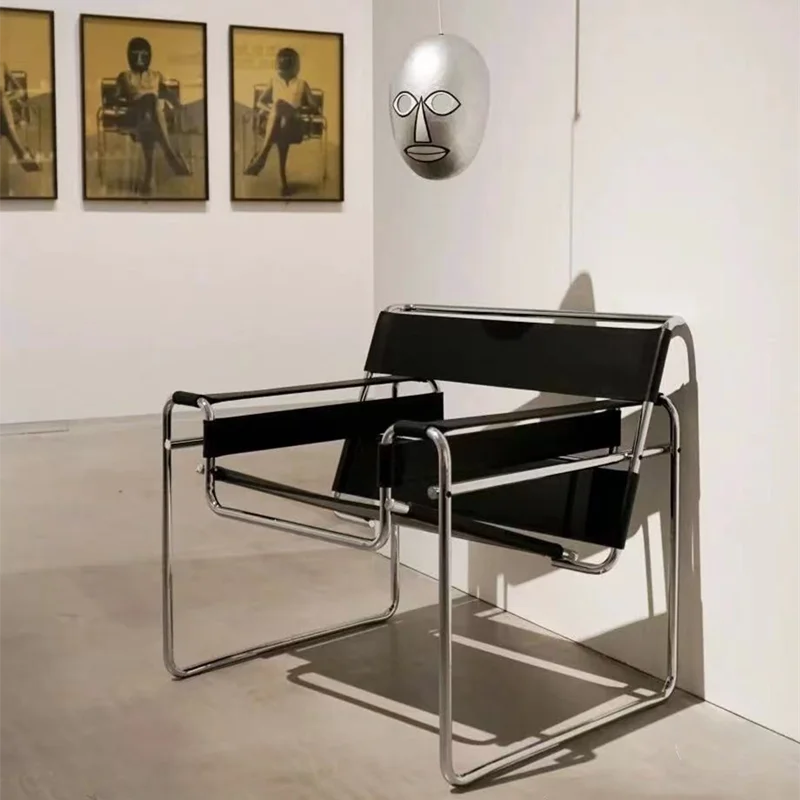 Single secondhand leisure sofa chair, stainless steel saddle leather, living room study chair