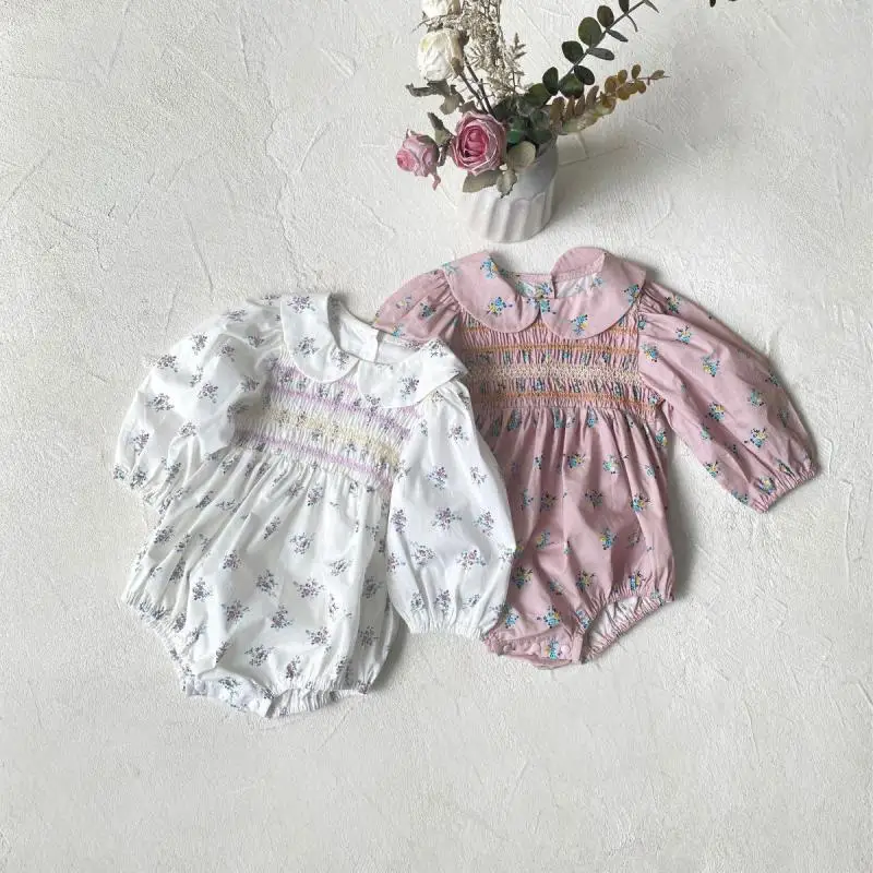 2026 Autumn New Baby Girl Long Sleeve Lapel Bodysuit Newborn Toddler Floral Jumpsuit Infant Girl Clothes 0-24M
