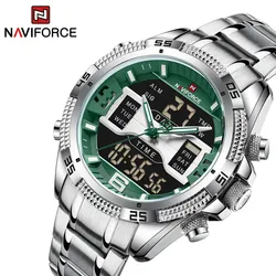 NAVIFORCE-Montres à quartz numériques pour hommes, montres-bracelets de sport étanches, bande en acier inoxydable, LCD, mode masculine, 2023