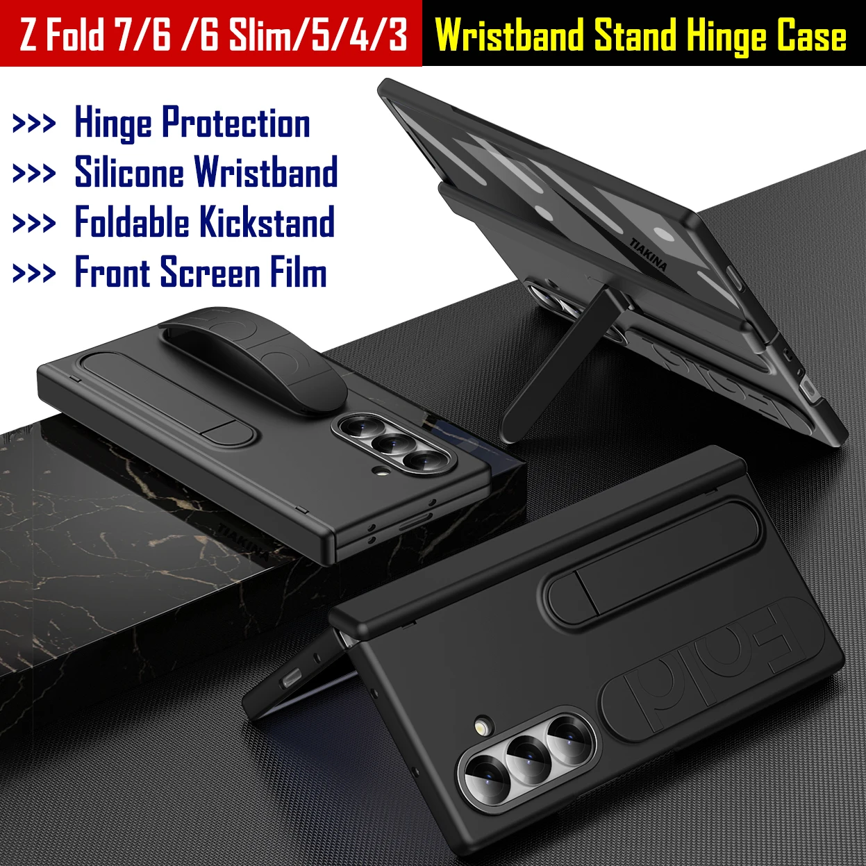 

Hinge Funda For Samsung Galaxy Z Fold 7 6 Slim 5 4 3 SE W25 5G Case Silicone Wristband Kickstand Cover with Front Screen Film