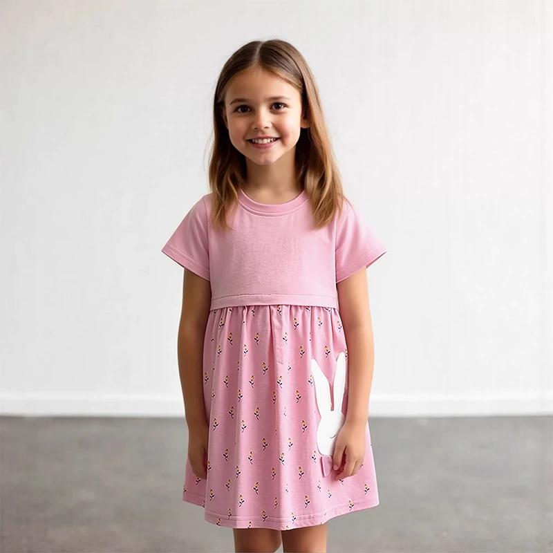 Little Maven 2026 Sommer Neue Cartoon-Hasen Mädchen Kinderkleidung Partykleid Kinderbekleidung Kostüm Freizeitkleider