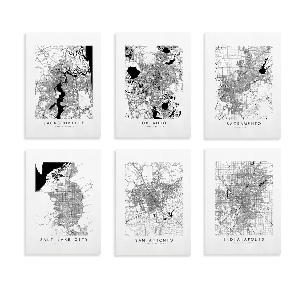 Columbus,Indianapolis,Jacksonville,Kansas,Louisville,Memphis,Milwaukee,Orlando,Cincinnati Map Print - City Map Poster - Map Art