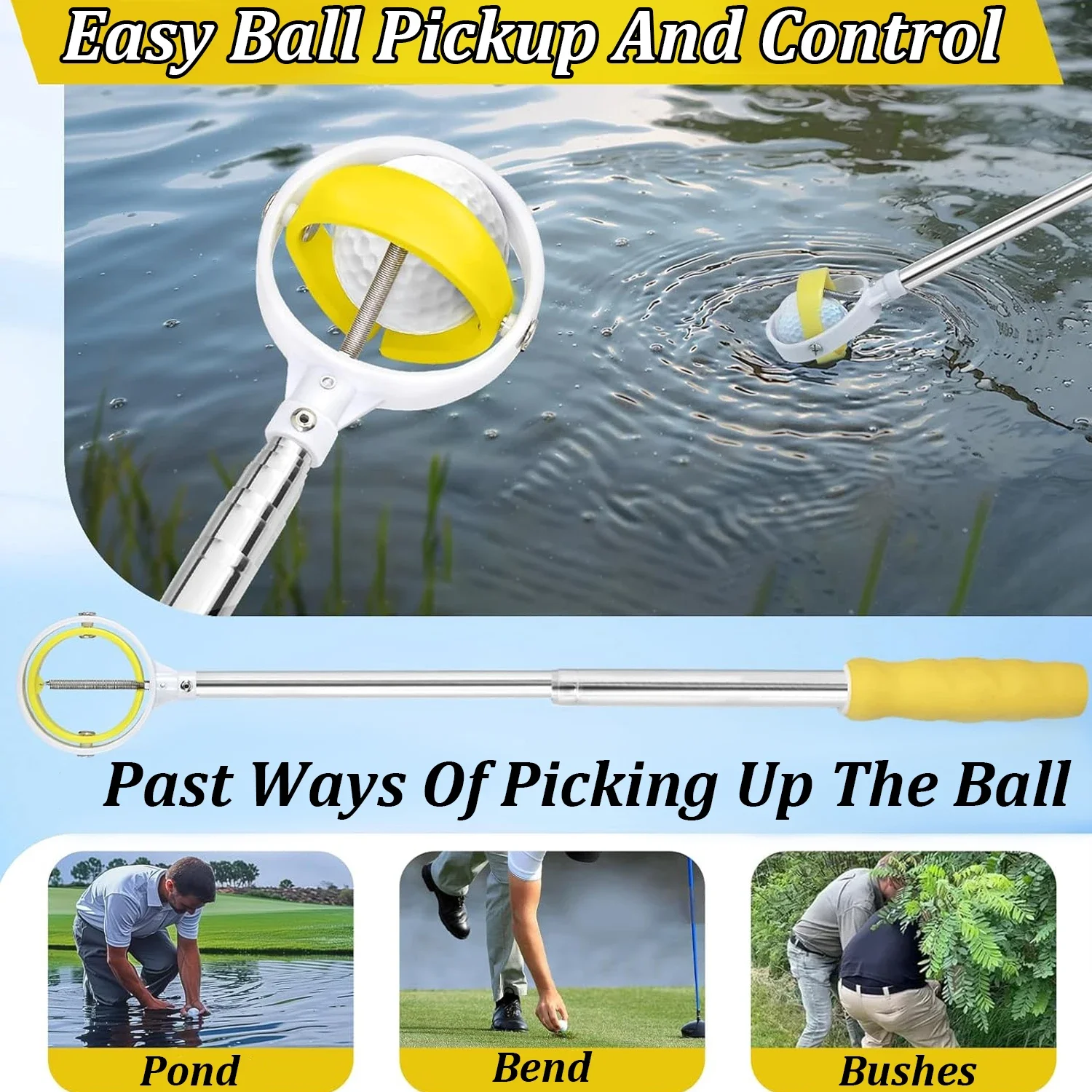 مسترد كرة جولف تلسكوبي بطول 9 أقدام - جاهز للماء مع رأس تحرير زنبركي |   أداة استرجاع كرة الجولف الفاخرة المصنوعة من الفولاذ المقاوم للصدأ