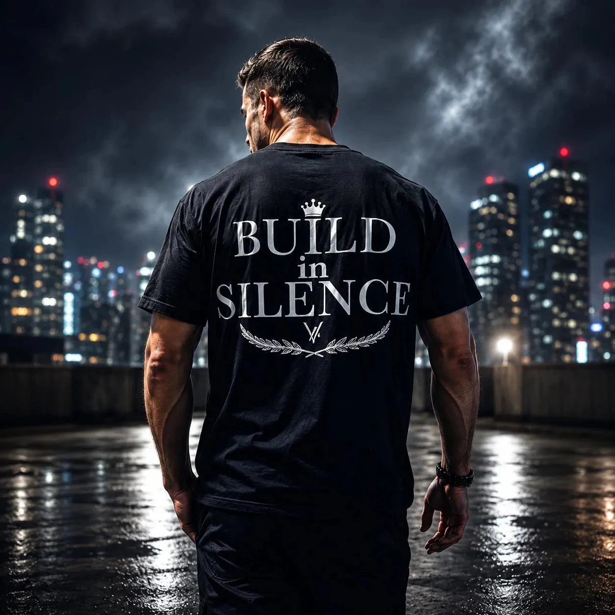 Build in Silence Graphic Tee, Dark Aesthetic Back Print Shirt, Motivational Streetwear T-Shirt, Discipline Shirt for Men-