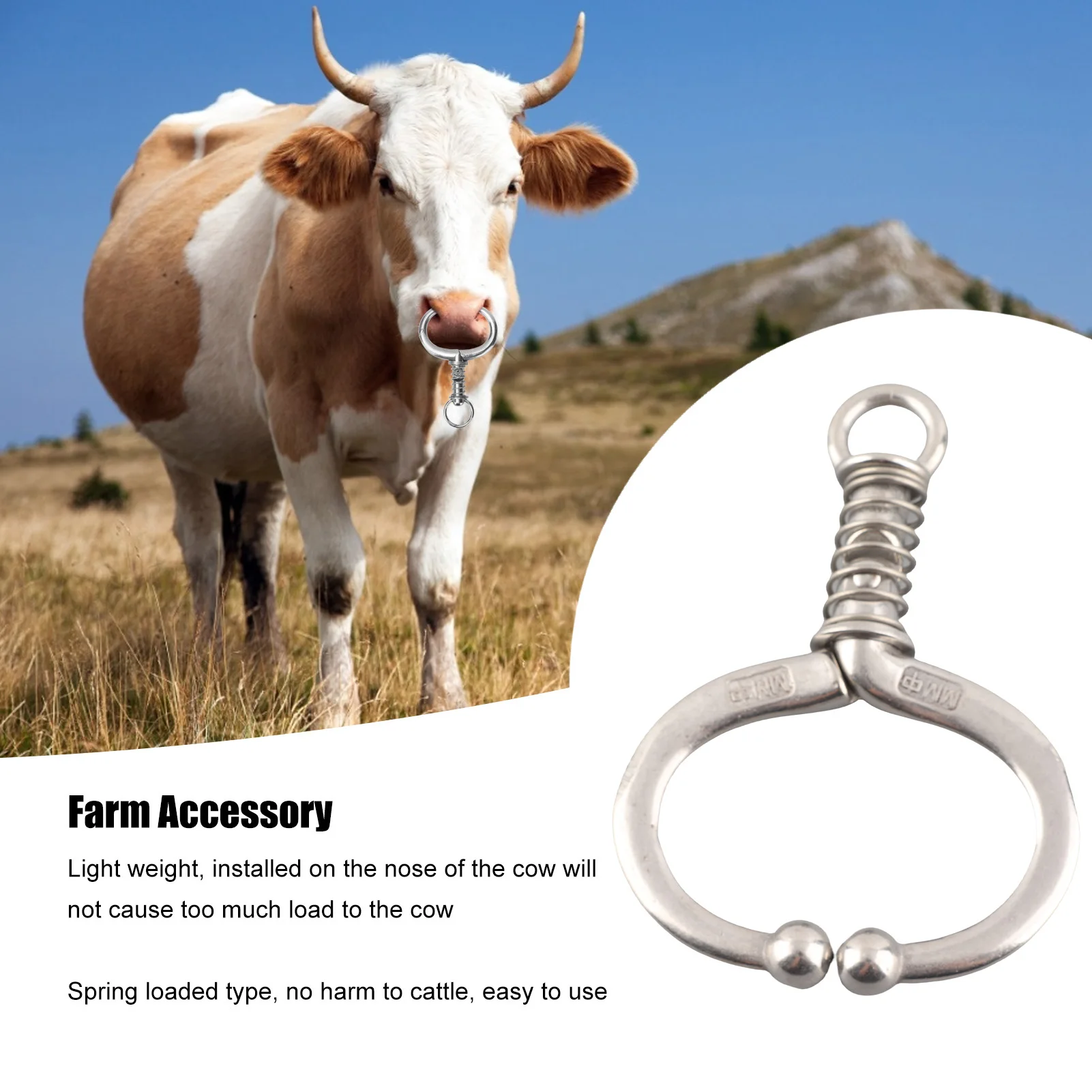 Stainless Steel Spring Type Bull Nose Ring Punch Free Cattle Nose Ring Livestock Traction Breeding Supplies for Cattle Farm