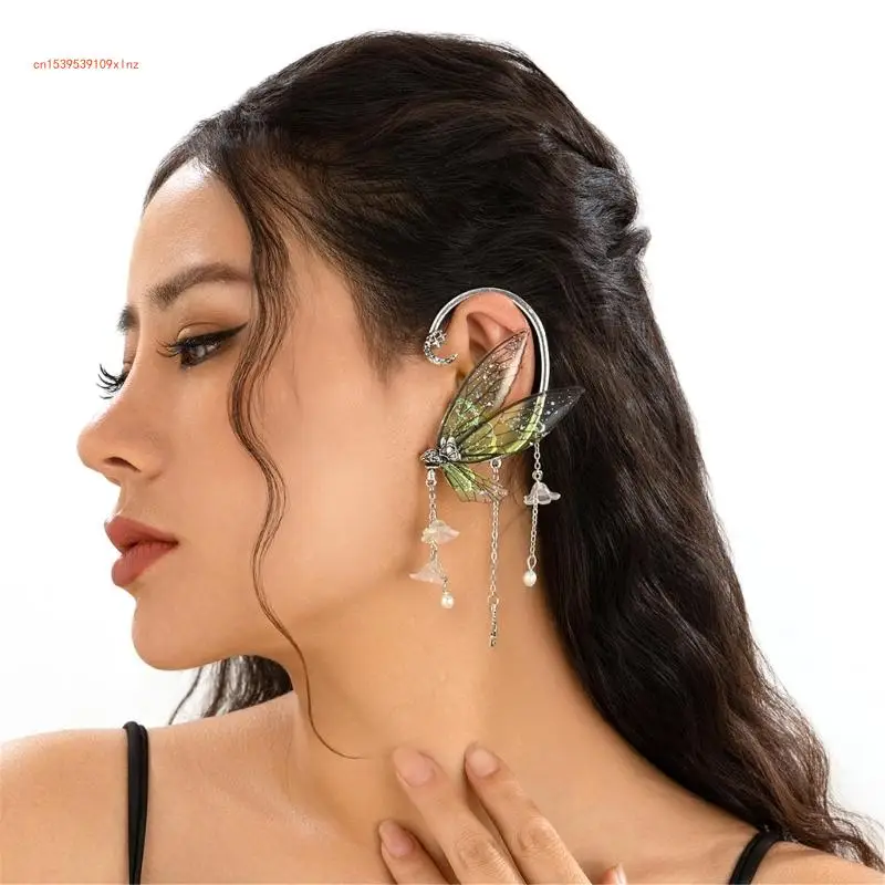 Fariy Wing Ear Cuffs for Women Girls, Butterfly Tassels Ear Wrap