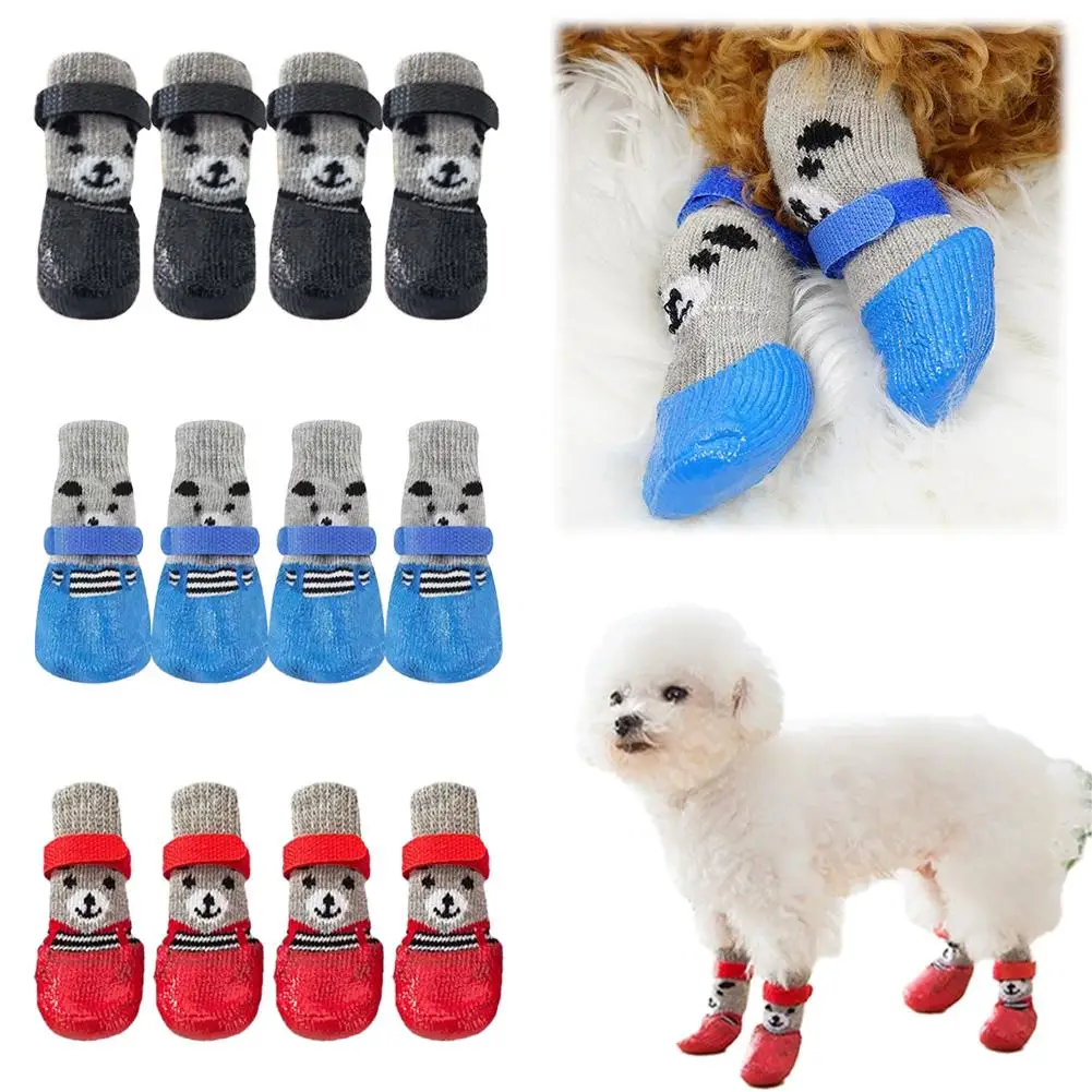 4 unids/lote calcetines cálidos de invierno para perros botas de nieve antideslizantes impermeables para cachorros Chihuahua zapatos para perros botines para perros pequeños y grandes