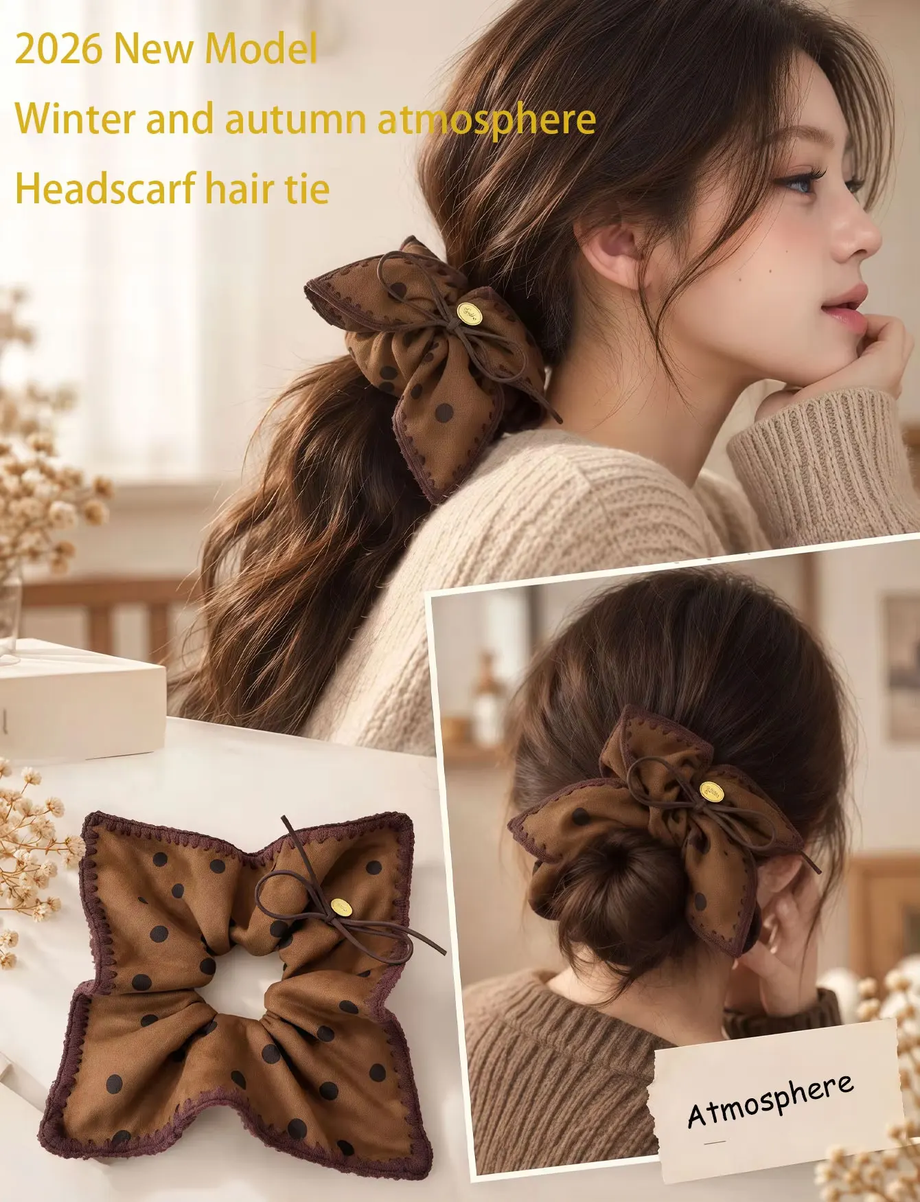 3PCS  2026 New Vintage Dot Pattern Large Size Scarf Hairpin for Autumn/Winter Large Hairpin for Holding Hair Clips