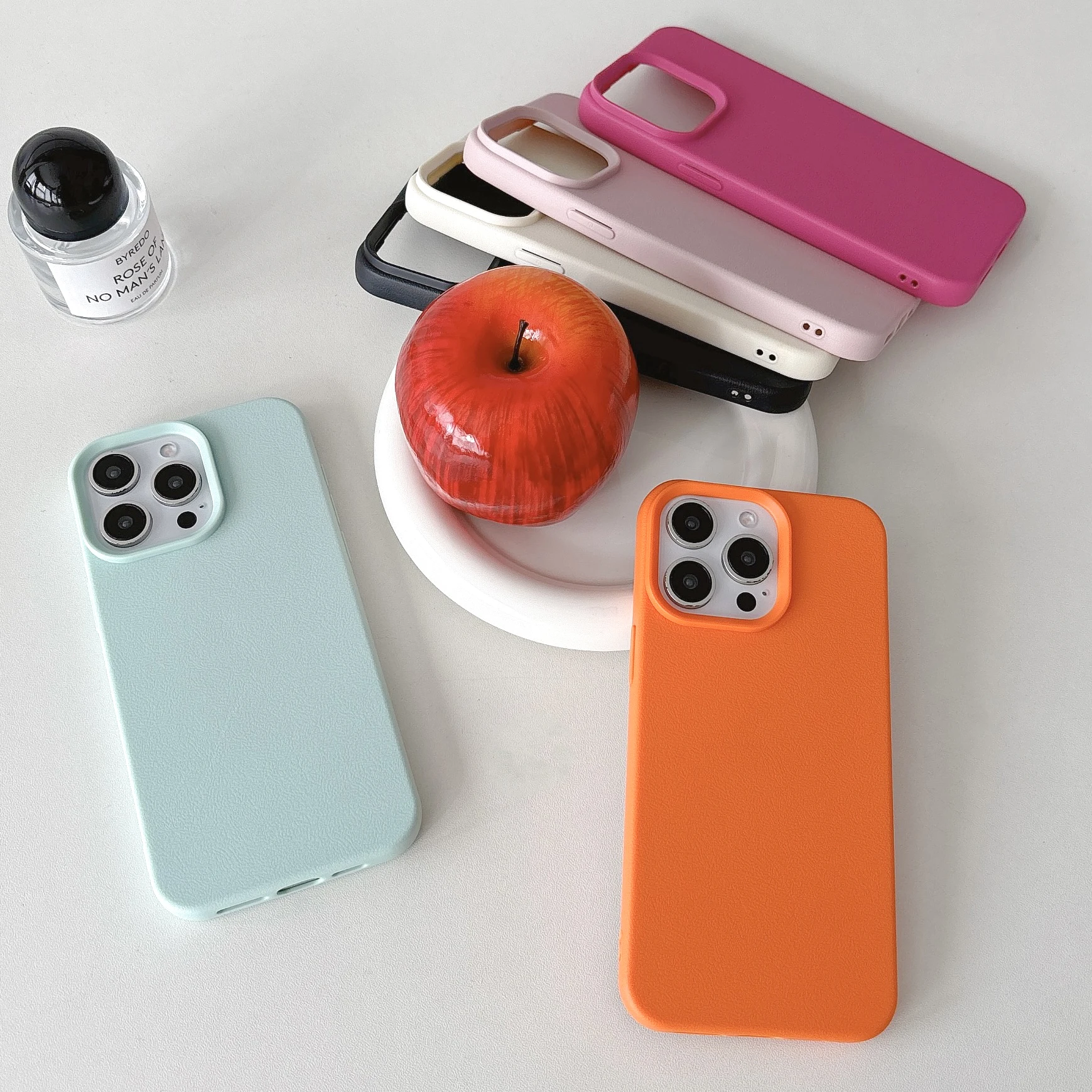 Fashion Litchi Texture Soft Silicone Candy Color Phone Cases For iPhone 16 15 14 Plus 12 13 11 Pro Max Matte Shockproof Cover