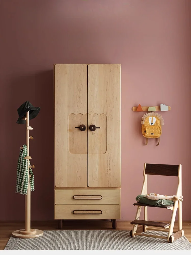 Armario nórdico totalmente de madera maciza para niños, armario de dormitorio, colección de almacenamiento combinada multifuncional