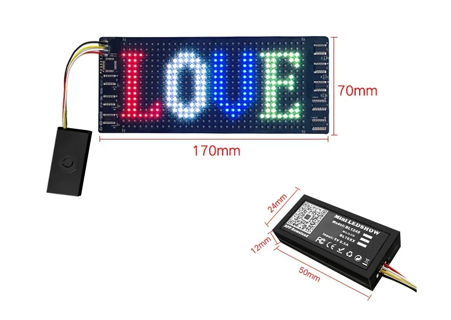 미니 LED 매트릭스 패널 배터리 구동 DIY 스크롤 텍스트, 스마트 블루투스 앱 제어, 프로그래밍 가능, 16*32 LED 유연한 디스플레이