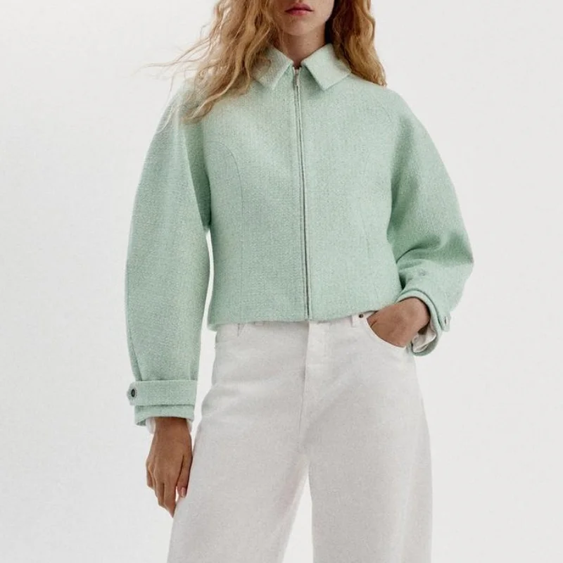 Casual Long Sleeve Collared Jacket Zipper Structure Versatile Early Autumn New Arrival Women's Fashion Outerwear Standard Fit