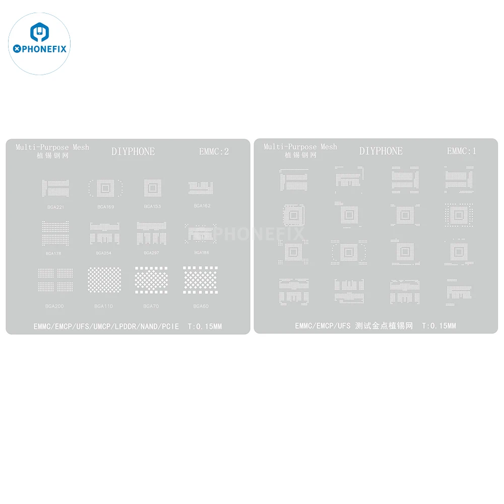 DIYPHONE BGA Reballing Stencil EMMC 1 2 for Android Hard Disk EMMC EMCP UFS UMCP LPDDR PCIE NAND Phone Soldering Repair Tool
