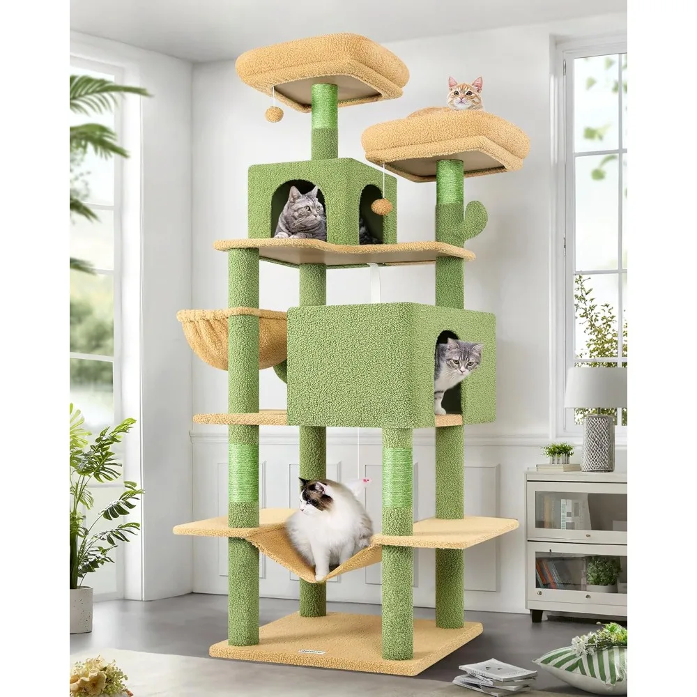 

Cactus Cat Tree Tower 76-inch Extra Tall Multi-level Cat Furniture with Cozy Condos,interactive Toys and Perches for L