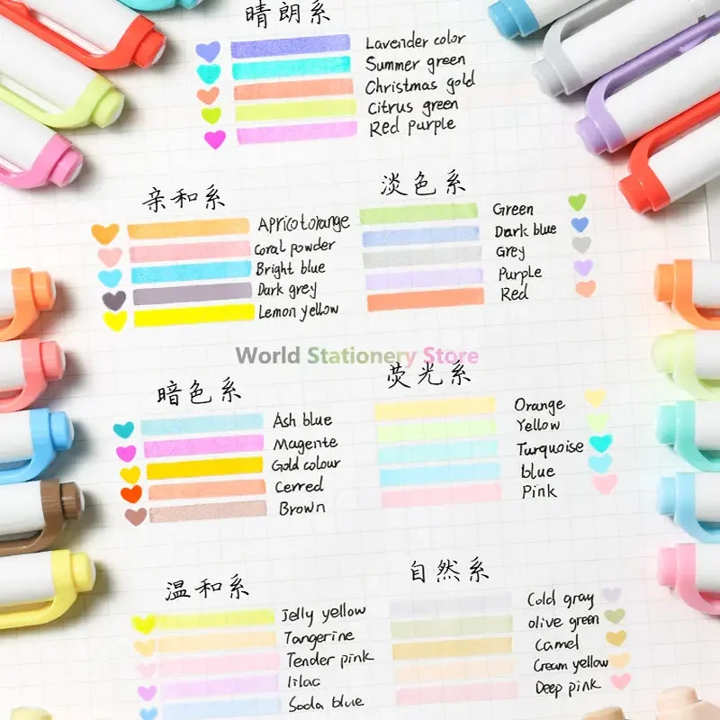 35Colors Japan ZEBRA Double Head Highlighters Set WKT7 Full Color Student Key Marking Soft Eye Friendly Kawaii School Supplies