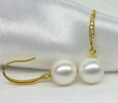 noble jewelry a pair of natural AAA10-11MM Australian south sea white pearl earrings