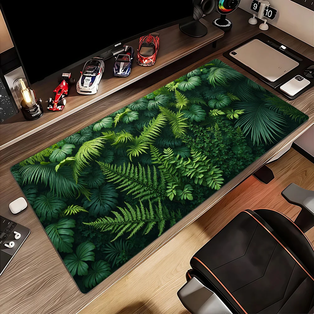 This Large Gaming Mouse Pad Features a Vibrant Tropical Jungle Design with Greenery, Making It a Perfect Present for Both