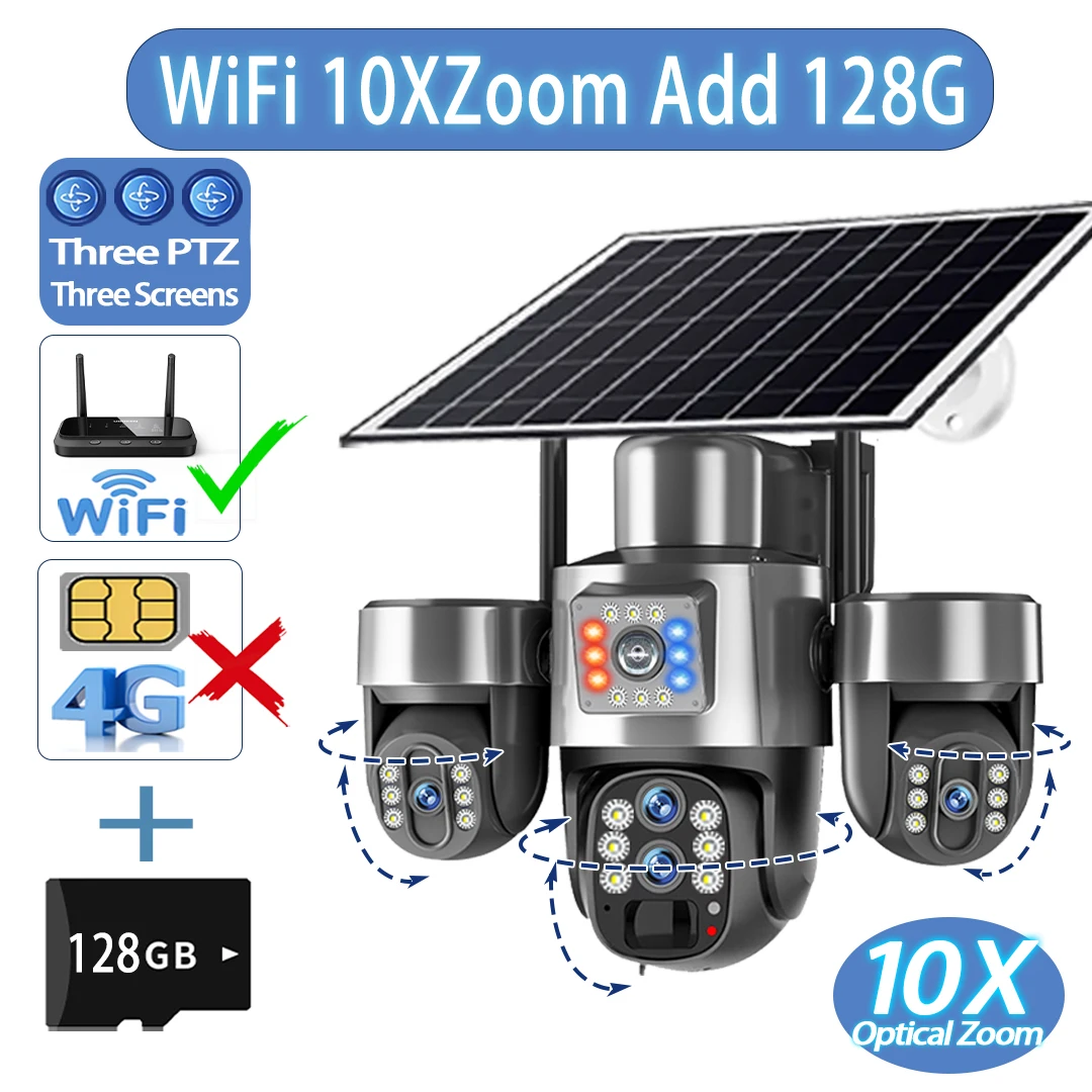 20MP 4 Lens 4G Solar Camera 10X Optical Zoom 3-PTZ Outdoor WiFi Three Screen Auto Tracking WiFi Surveillance Cameras V380 Pro image 3