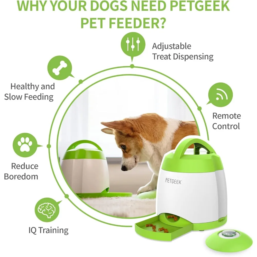 Automatic Dog Treat Dispenser with Button, Dogs Button Feeder, Dogs Puzzle Toys and Interactive Dog Toys