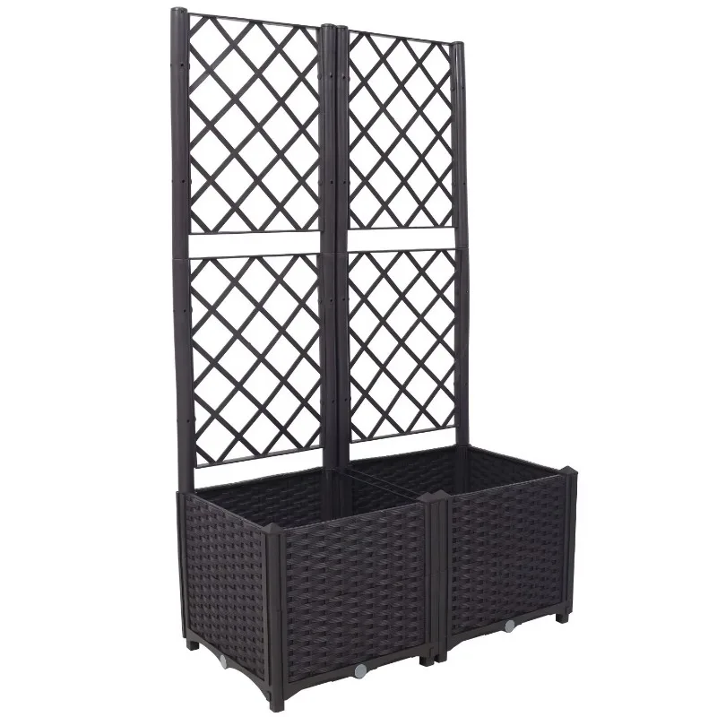Large brown poly rattan lattice for outdoor courtyard garden decoration 2 removable built-in fence doors