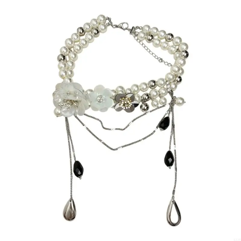 Graceful Rhinestones Accent Tassels Necklace Accessory Complements V Neck Outfits
