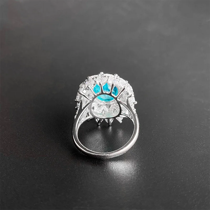 Jewelry S925 Silver Wood Zuo Green Paraiba Full Inlay Ring Main Stone 10*12