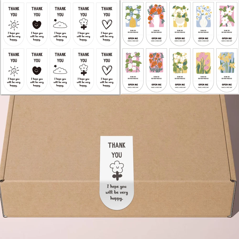 50-100pcs/pack 3*6.5cm Cute Thank You Stickers Sealing Labels for Small Business Gift Box Packgae Baking Wedding Wrapping Party