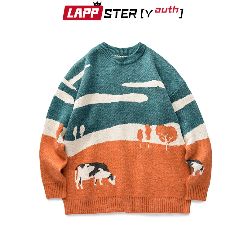 LAPPSTER-suéter de cuello redondo para mujer, ropa informal Harajuku, estilo coreano, Vintage, Kawaii, vacas juveniles, invierno, 2023