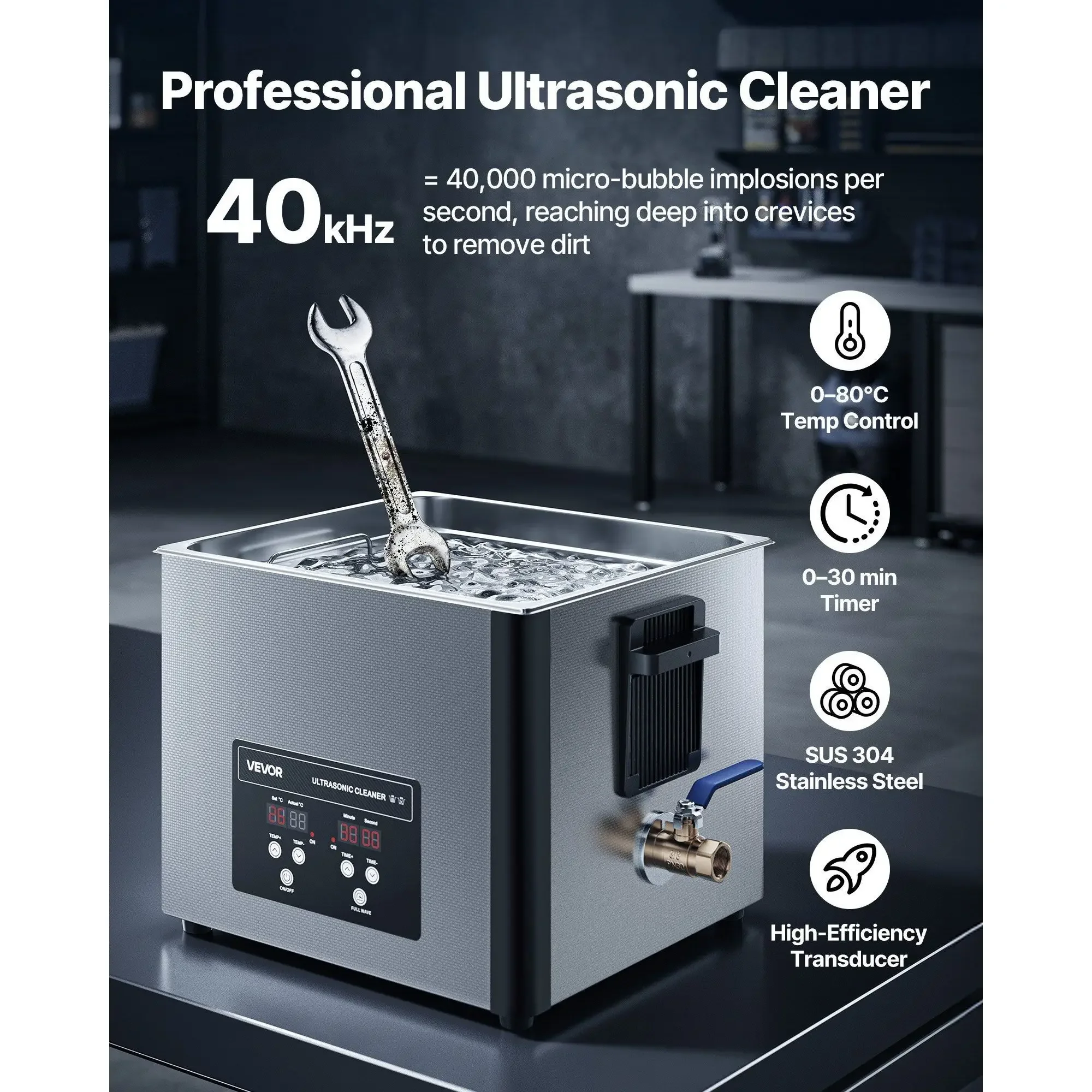 Professional 15L Ultrasonic Cleaner Machine 240W Stainless Steel Digital Display 40kHz Industrial Cleaning for Carburetors