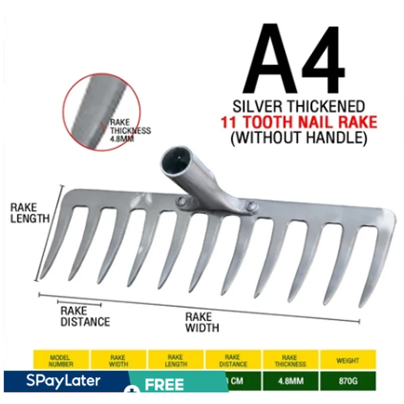 Agricultural Tool 5/7/11 Tine Rake For Tilling Loosening Soil Leveling Ground And Weeding In The Garden Multi-Purpose Iron Rake